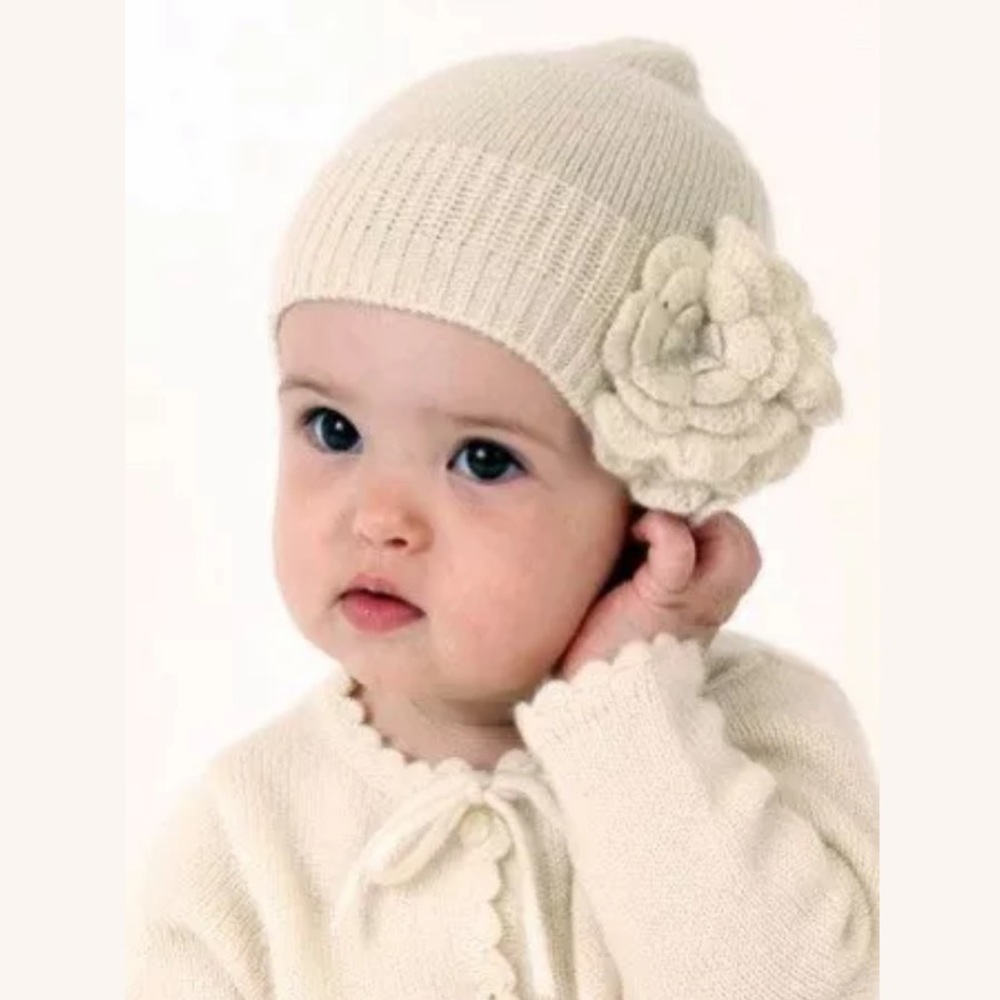 Baby CZ White Cotton Hat with Flower 6-12 months